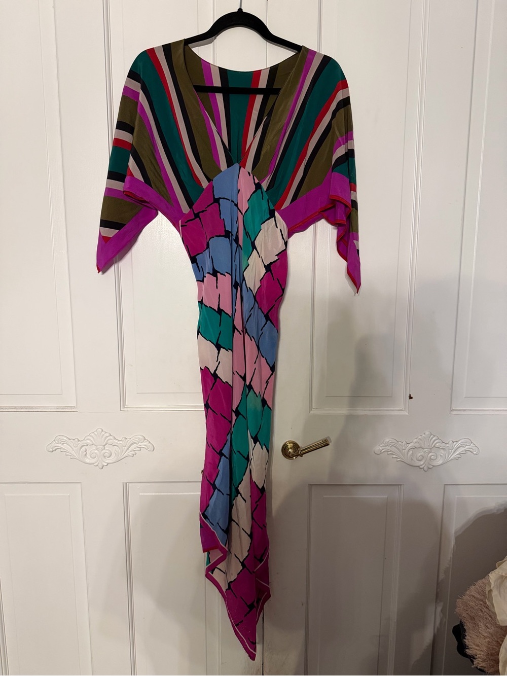 Morphew Collection Silk Geometric Scarf Maxi Dress S/M NWT $1288 Flawed